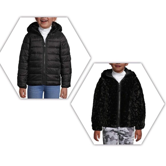Land's End Unisex Kids Jacket Reversible Insulated Fleece Puffer Hood Sz L 10-12 - Picture 12 of 16